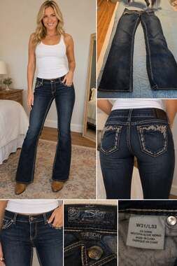 Silver Tuesday Women's Bootcut Jeans W31 L33 Dark Wash Embroidered Bling Pockets